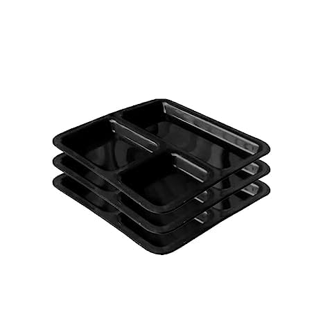 AWICKTIK Polypropylene MicrowaveSafe 3Compartments DividedDinner 9 Inches Pav Bhaji Plates3 Black - Image 1
