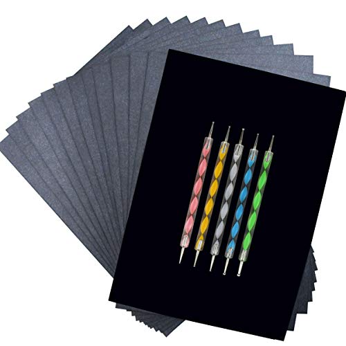 TTSAM 100 Sheets Carbon Transfer Paper Tracing Carbon Paper for DIY Wood Working Paper Canvas and Other Art Craft Surfaces Graphite Transfer Paper & 5 Pieces Ball Embossing Stylus Black (8.3 x 11.7 Inches) - Image 1