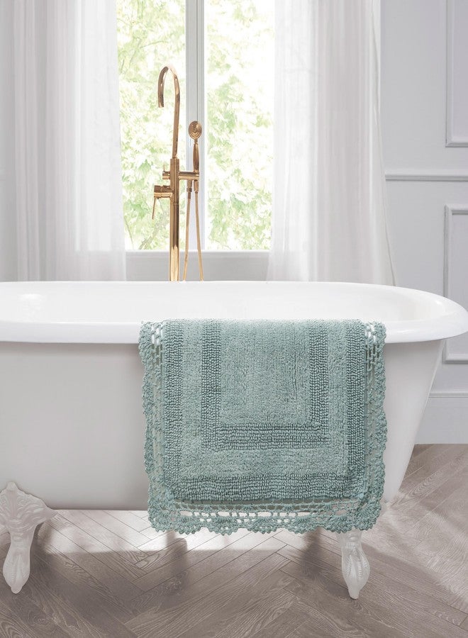 لورا أشلي سجادة حمام ماصة من لورا آشلي، قابلة للاستخدام على الوجهين، مصنوعة من الكروشيه الناعم والفاخر، 100% قطن، مقاس 24 × 40 بوصة، لون أزرق مائي - Image 5