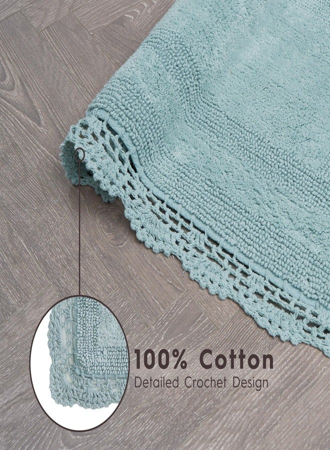 لورا أشلي سجادة حمام ماصة من لورا آشلي، قابلة للاستخدام على الوجهين، مصنوعة من الكروشيه الناعم والفاخر، 100% قطن، مقاس 24 × 40 بوصة، لون أزرق مائي - Image 3