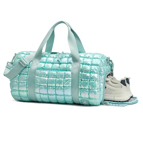 FODOKO Quilted Duffel Bag for Women Puffer Gym Duffle Bag with Shoe Compartment Lightweight Large Crossbody Sport Travel Bag Tote Blue Glacier - Image 1