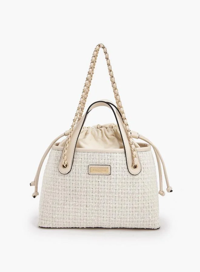 بابريكا Jacquard Textured Tote Bag With Drawstring Closure