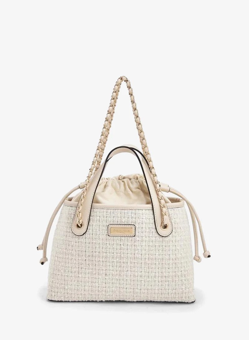 بابريكا Jacquard Textured Tote Bag With Drawstring Closure