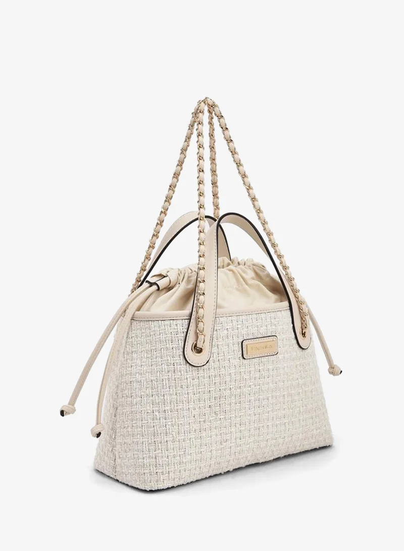 بابريكا Jacquard Textured Tote Bag With Drawstring Closure