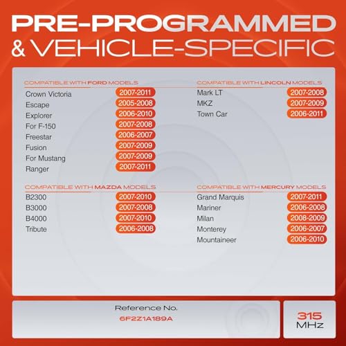 A-Premium 4 قطع مستشعر ضغط الإطارات TPMS مسبق البرمجة - متوافق مع فورد، لينكولن، مازدا وميركوري - F150، إيسكيب، إكسبلورر، موستانج، مارك LT، B2300، B4000، مارينر - 315 ميغاهرتز - Image 2