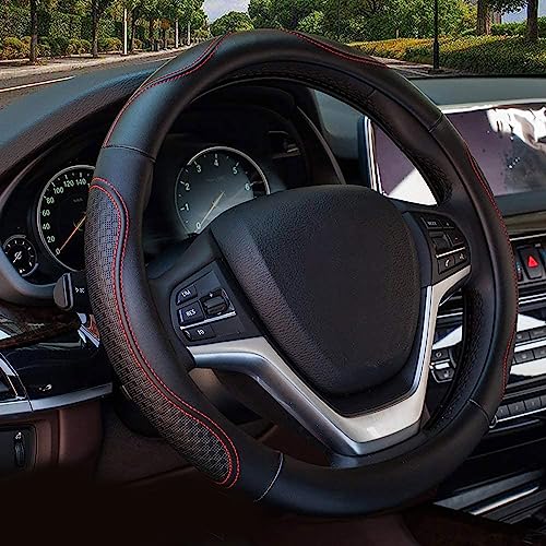 Valleycomfy Leather Steering Wheel Covers Universal 15 inch -Breathable, Anti Slip & Odor Free (Black with Red Lines,M(14" 1/2-15" 1/4)) - Image 3