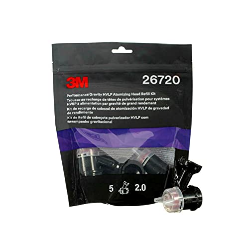 3M Performance Gravity HVLP Atomizing Head Refill Kit, 26720, Size 2.0, Red, for use Performance Spray Gun PPS 2.0 Paint Cups, 5 Pack - Image 1