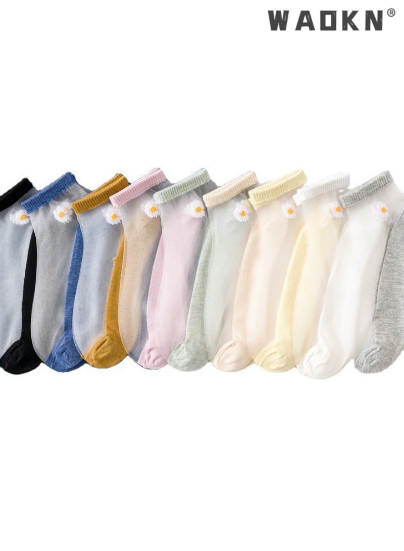WAOKN 10 Pairs of Women No Show Ankle Socks-Sheer,Breathable,and Comfortable with Daisy Embroidery Pattern for Indoor and Outdoor Wear.Breathable Low Cut Moisture Socks for Summer-Perfect for Everyday Wear - Image 2
