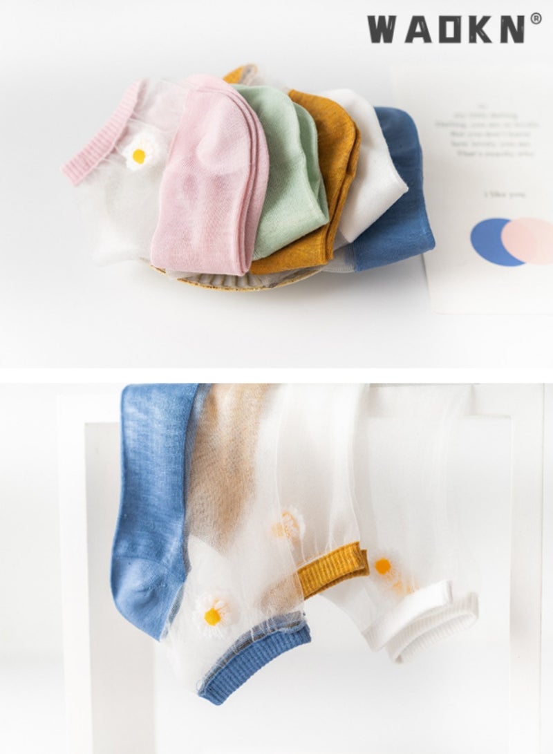 WAOKN 10 Pairs of Women No Show Ankle Socks-Sheer,Breathable,and Comfortable with Daisy Embroidery Pattern for Indoor and Outdoor Wear.Breathable Low Cut Moisture Socks for Summer-Perfect for Everyday Wear - Image 5