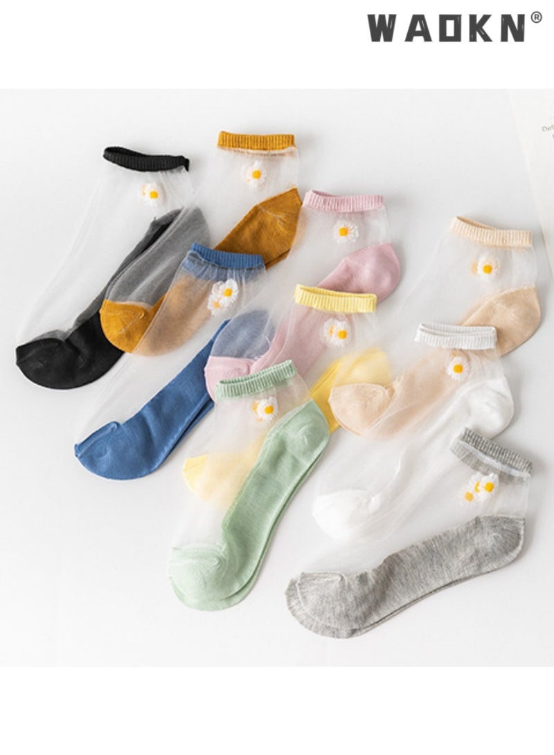 WAOKN 10 Pairs of Women No Show Ankle Socks-Sheer,Breathable,and Comfortable with Daisy Embroidery Pattern for Indoor and Outdoor Wear.Breathable Low Cut Moisture Socks for Summer-Perfect for Everyday Wear - Image 4