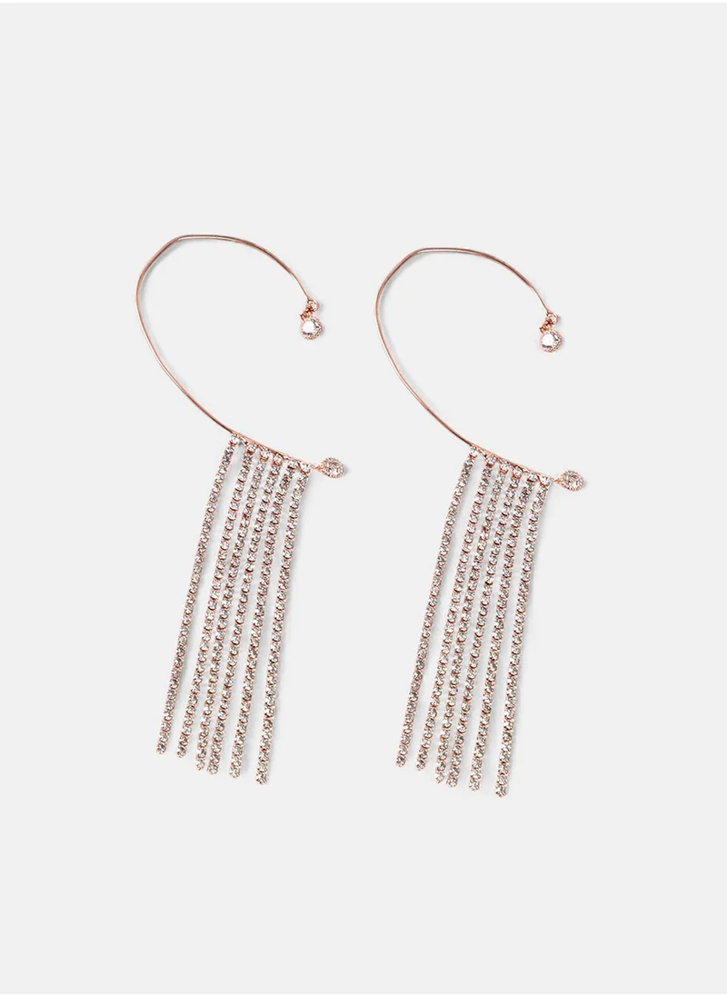 SOHI Crystal Studded Tasselled Ear Cuffs