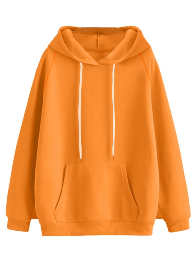 JUNEBERRY® Cotton Fleece Regular Fit Solid Sweatshirt Jumper Hoodie for Women (JHD0423ORPL23_L) Orange - Image 1