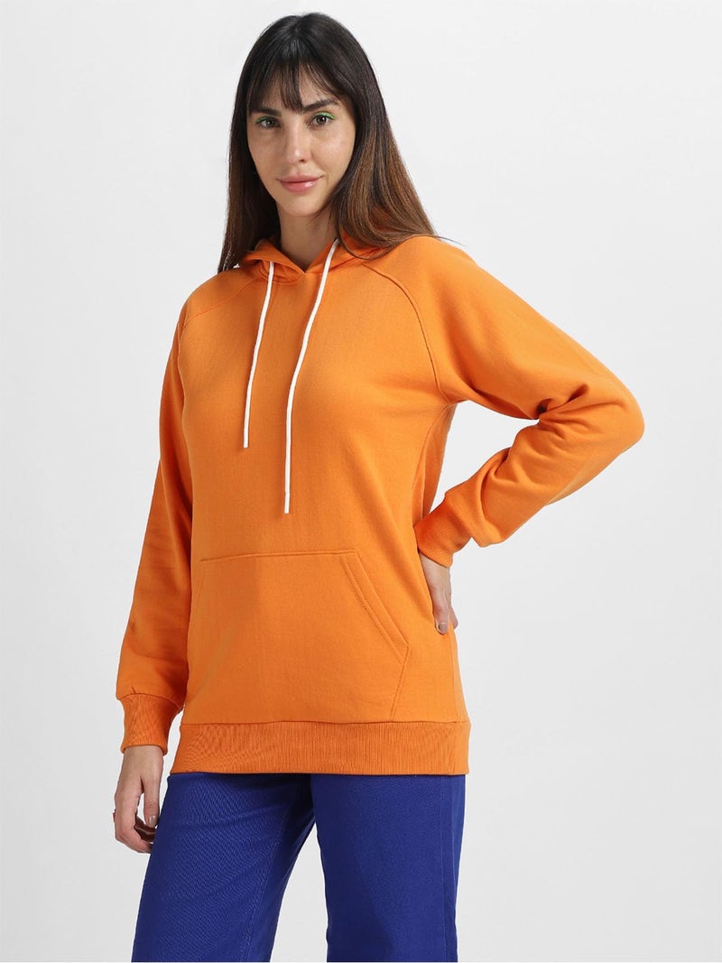 JUNEBERRY® Cotton Fleece Regular Fit Solid Sweatshirt Jumper Hoodie for Women (JHD0423ORPL23_L) Orange - Image 2
