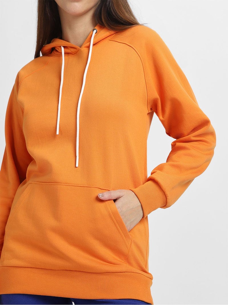 JUNEBERRY® Cotton Fleece Regular Fit Solid Sweatshirt Jumper Hoodie for Women (JHD0423ORPL23_L) Orange - Image 3