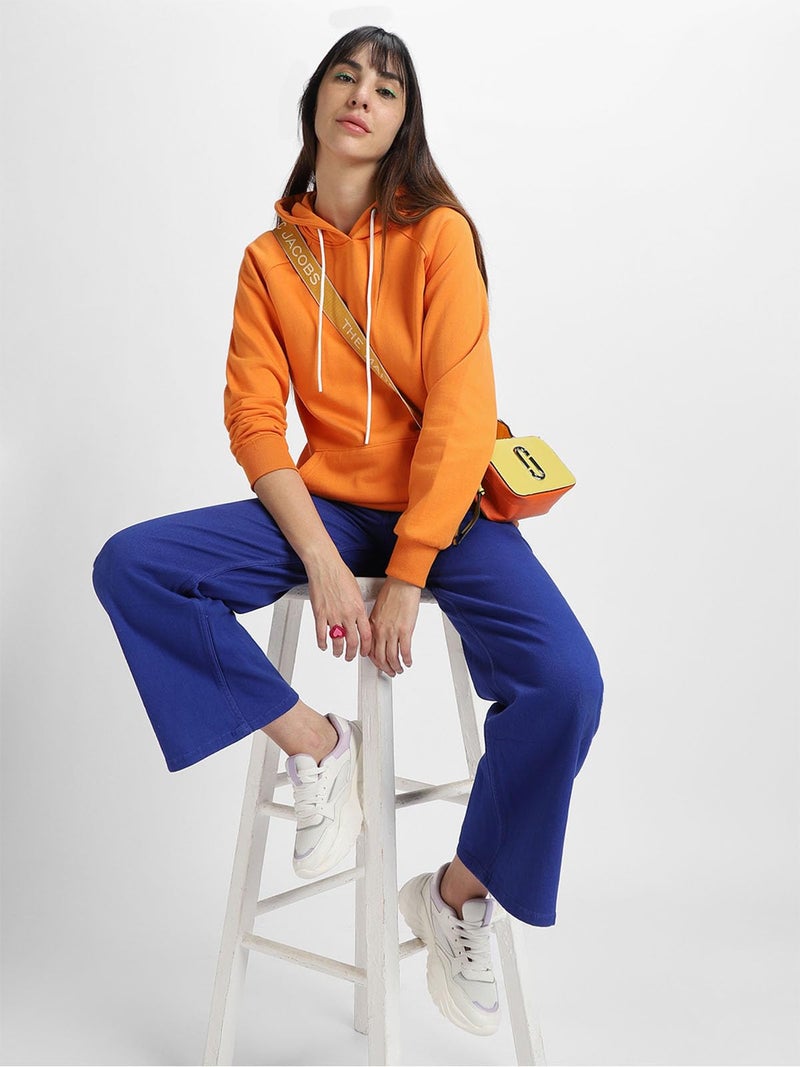 JUNEBERRY® Cotton Fleece Regular Fit Solid Sweatshirt Jumper Hoodie for Women (JHD0423ORPL23_L) Orange - Image 4