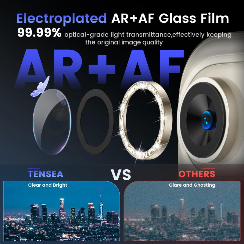 Tensea 2Pack for iPhone 17 Air Camera Lens Protector, 9H Tempered Glass Camera Cover Screen Protector, HD Clear, Metal Individual Ring for iPhone 17 Air 6.5inch - Image 3