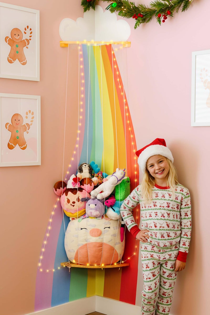 PUTSKA Nursery Furniture Hanging Organizer â€“ Wall Mounted Stuffed Animal Storage for Baby Room, Corner Plush Collection Display & Nursery Organization System, Space-Saving Vertical Storage - Rainbow - Image 1