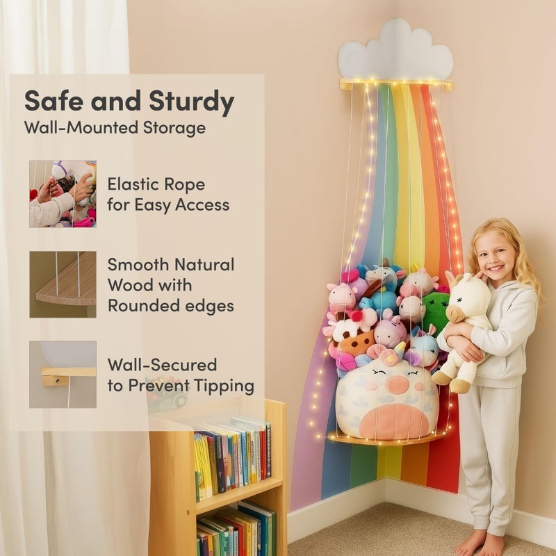 PUTSKA Nursery Furniture Hanging Organizer â€“ Wall Mounted Stuffed Animal Storage for Baby Room, Corner Plush Collection Display & Nursery Organization System, Space-Saving Vertical Storage - Rainbow - Image 5