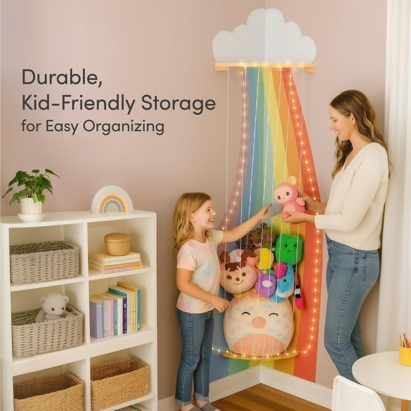PUTSKA Nursery Furniture Hanging Organizer â€“ Wall Mounted Stuffed Animal Storage for Baby Room, Corner Plush Collection Display & Nursery Organization System, Space-Saving Vertical Storage - Rainbow - Image 4