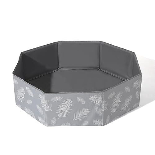 Gogoso Foldable Ball Pit for Toddlers Large Soft Indoor Outdoor Pop Up Baby Kids Infant Ballpit Big Collapsible Puppy Dog Cat Pits with Basketball Hoop Balls Not Included Gray Leaves - Image 1