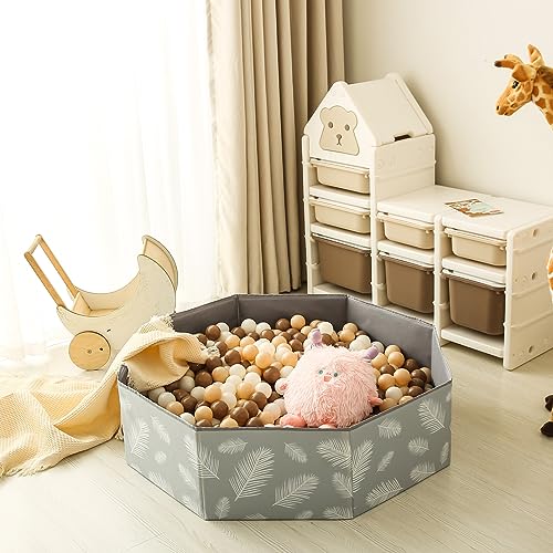 Gogoso Foldable Ball Pit for Toddlers Large Soft Indoor Outdoor Pop Up Baby Kids Infant Ballpit Big Collapsible Puppy Dog Cat Pits with Basketball Hoop Balls Not Included Gray Leaves - Image 5