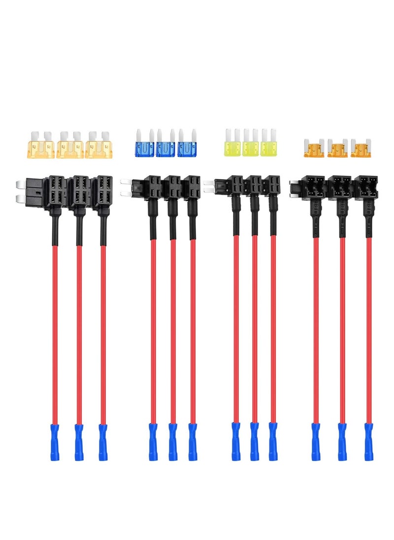 KENSUO - 12V Add-a-Circuit Adapter and Fuse Kit(2024 New), 4 Types Fuse Tap with Standard Micro2 Mini ATC ATS Low Profile Fuse Adapter for Cars Trucks Boats (12 Pack) - Image 1