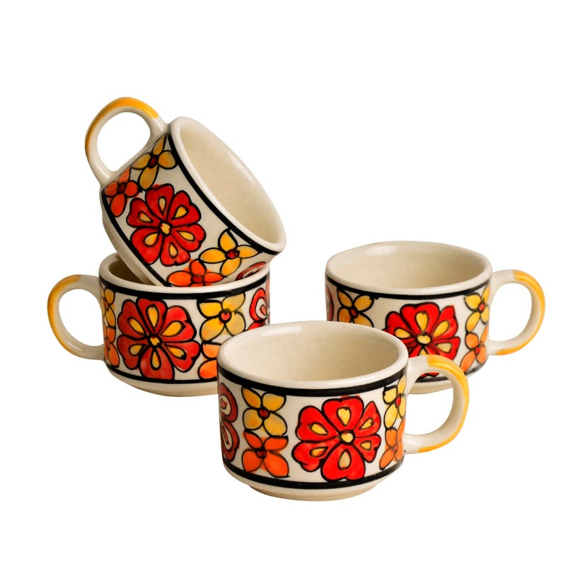 StyleMyWay Hand Painted Ceramic Tea Set (1 Kettle, 4 Cups, Red) | Coffee Mugs with Kettle | Tea Cups with Kettle| - Image 5