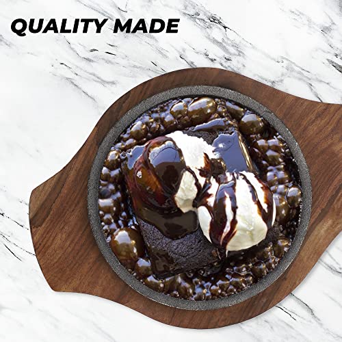 e kysa basics Cast Iron Sizzler Plate with Wooden Base – 5 inch Plate, 8 x 6 inch Base, Heavy-Duty & Reusable (Round Shape) - Image 4