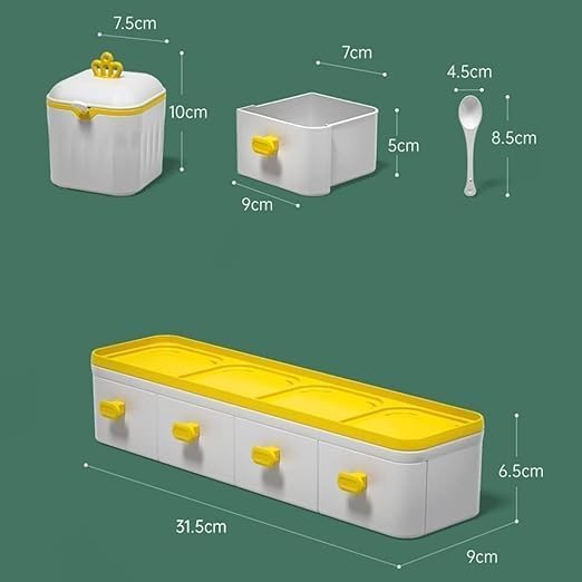 Dec Kitchenpro Seasoning BoxCondiment Holder Seasoning BoxTransparent Spice Storage Containersfor Home KitchenCondiment Jars for Pepper Spice Salt Sugars Storage White Tray Set Pack Of 1 - Image 3