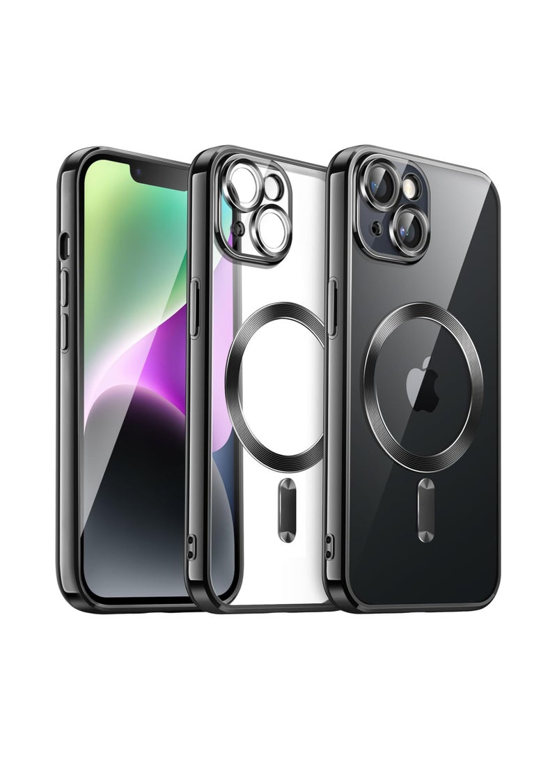 Suitable for iPhone15 phone case, iPhone15 electroplating magnetic adsorption lens film transparent protective soft shell - Image 1