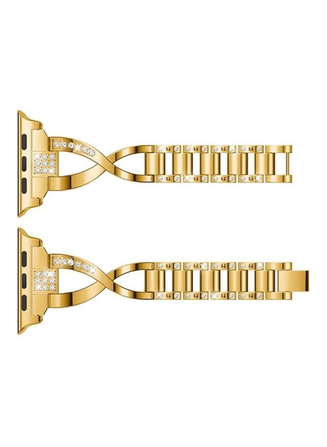 NIBEMINENT X-Shaped Diamond-Studded Watchband For Apple Watch Series 3 & 2 1 38mm Gold - Image 1