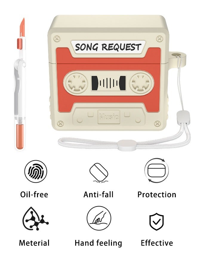 YONK Charging Case Cover for AirPods 4th Generation 2024,Retro Cassette Style,Oil-Free,Anti-Fall,360° Protection,Hand Feeling,with Cleaner Kit and Lanyard, Orange  - Image 1