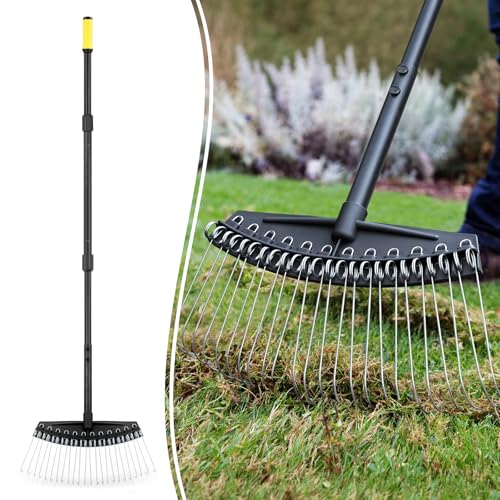 Colwelt Thatch Rake, Dethatcher Rake with Thin, Curved Spring Steel Tines, Dethatching Thatching Rake for Lawns with 61’’ Steel Handle, Lawn Tine Rakes for Pine Needles, Dead Grass, Garden Debris - Image 1