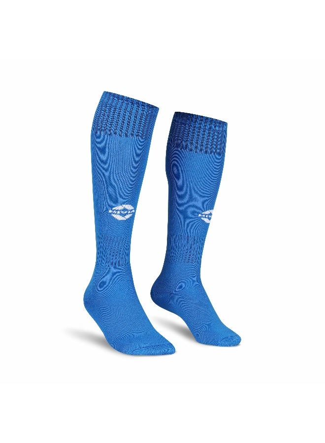 نيفيا جوارب كرة قدم من Plain Encounter، جوارب من خيوط دقيقة، للرجال والنساء، بطول الركبة، جوارب كرة قدم (أزرق/أبيض، مقاس كبير) - Image 1