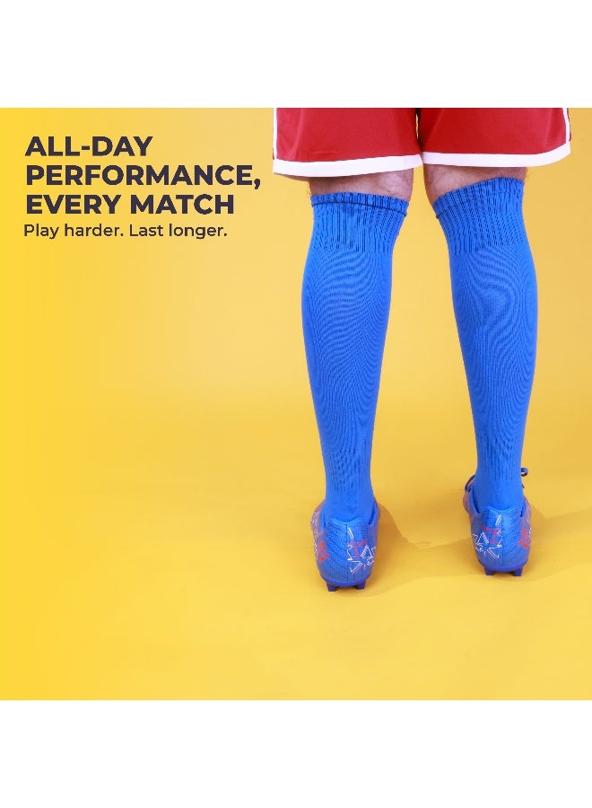 نيفيا جوارب كرة قدم من Plain Encounter، جوارب من خيوط دقيقة، للرجال والنساء، بطول الركبة، جوارب كرة قدم (أزرق/أبيض، مقاس كبير) - Image 4