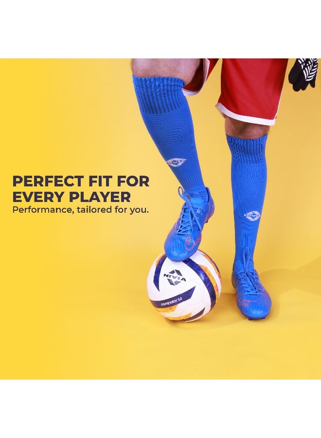 نيفيا جوارب كرة قدم من Plain Encounter، جوارب من خيوط دقيقة، للرجال والنساء، بطول الركبة، جوارب كرة قدم (أزرق/أبيض، مقاس كبير) - Image 3