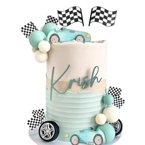 DiDida Vintage Race Car Cake Topper for Racing Car Checkered Flag Birthday - Image 4