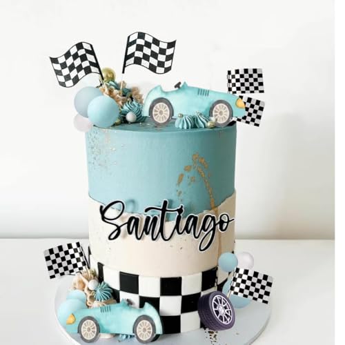 DiDida Vintage Race Car Cake Topper for Racing Car Checkered Flag Birthday - Image 3