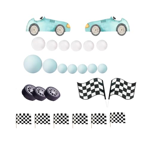 DiDida Vintage Race Car Cake Topper for Racing Car Checkered Flag Birthday - Image 2
