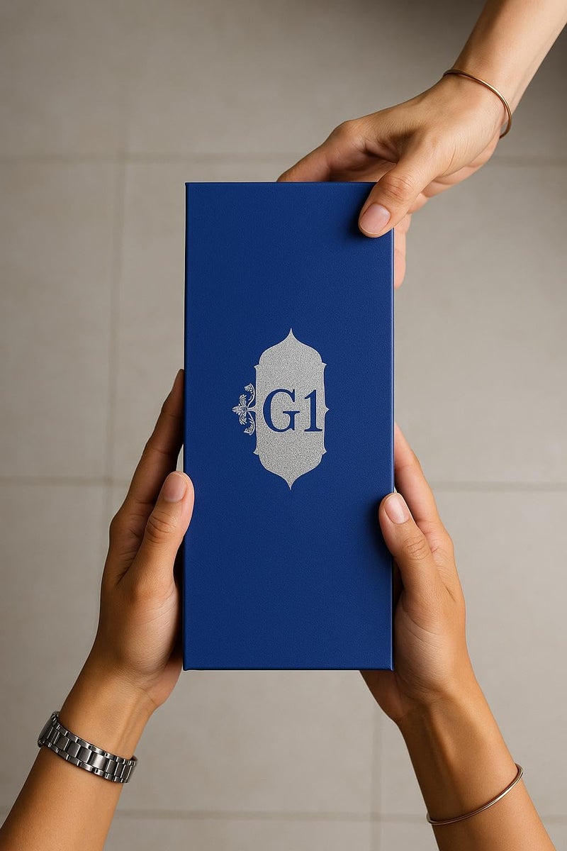 G1 Premium Navy Blue Gift Box Set with LED Temperature Display Water Bottle, 2 Rakhi Bands and Roli Chawal - Image 3