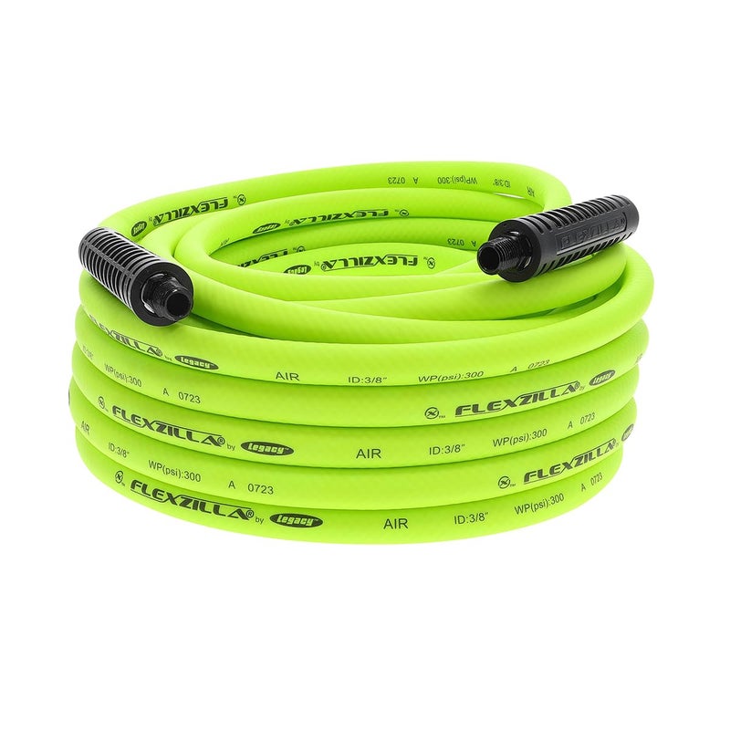 Flexzilla Air Hose 38 in x 50 ft 38 in MNPT Fittings Heavy Duty Lightweight Hybrid ZillaGreen HFZ3850YW3