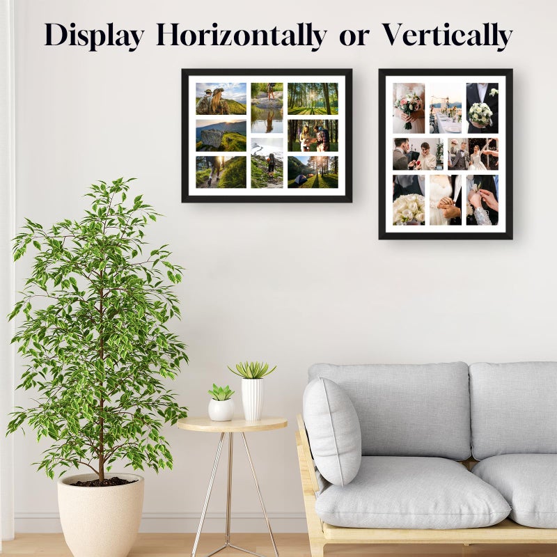 Lacopgr 4x6 Photo Collage Frame 8 Openings Wooden, 13.5x17.5 Multi Picture Frame Collage Wall Decor, Black Frame with White Mat, Solid Pine Wood - Image 2