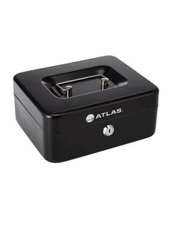 ATLAS Steel Cash Box Register With Tray And Lock 200x160x90mm Size Black  - Image 2