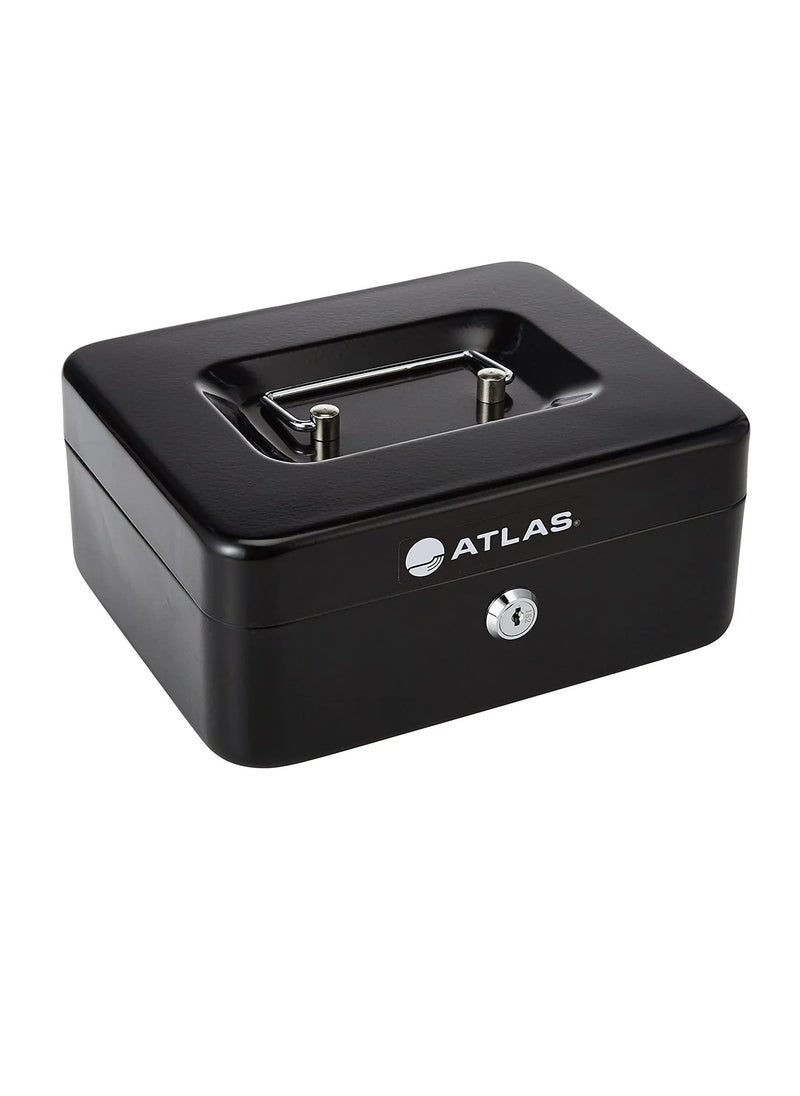 ATLAS Steel Cash Box Register With Tray And Lock 200x160x90mm Size Black  - Image 2