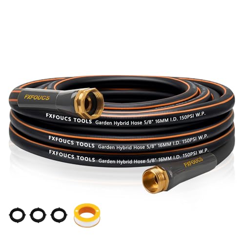 FXFOUCS Heavy Duty Garden Hose – 5/8 Inch Flexible, Lightweight Hybrid Hose with 600 PSI Burst Pressure, Swivel Handle, and Durable Copper Male/Female Fittings (Black, 25FT) - Image 1