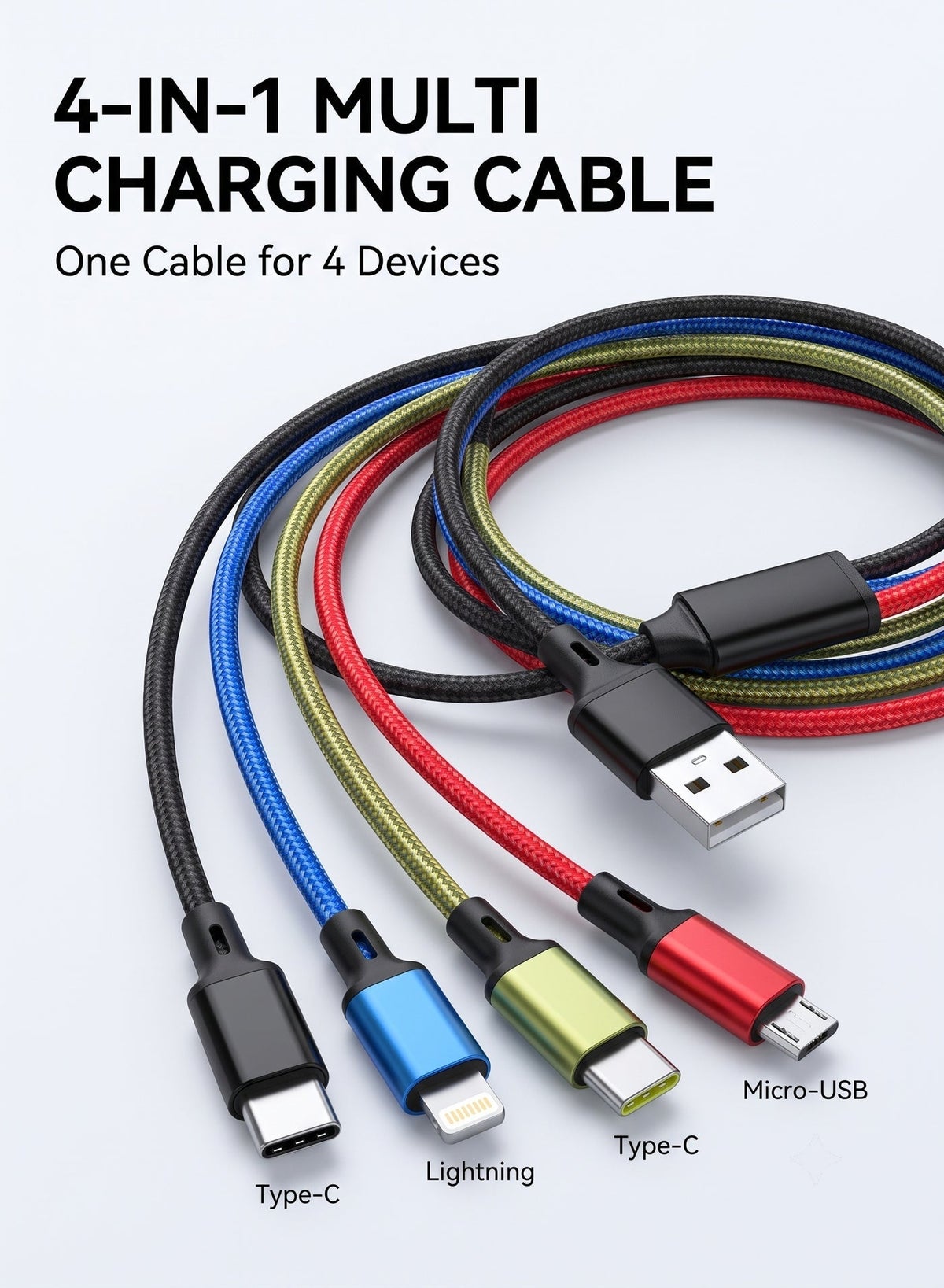 دون لايف Dunelife 4-in-1 Nylon Braided Charging Cable usb 120 cm