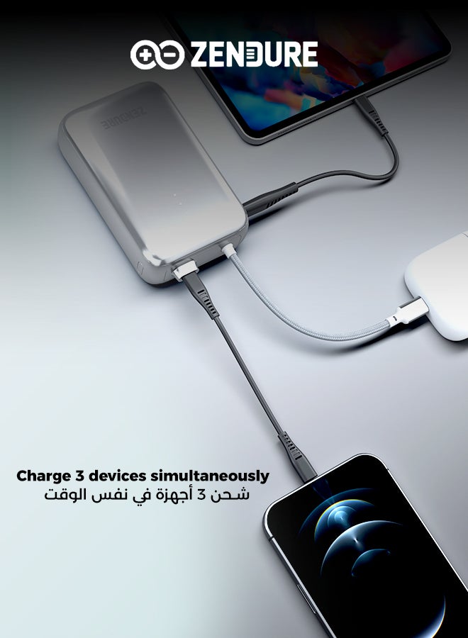 ZENDURE 20000 mAh 20000mAh SuperMini Pro Power Bank | 30W Portable Charger | Built-in Durable Cable | Fast Charging for iPhone & Android | Compact Travel Charger Silver - Image 2