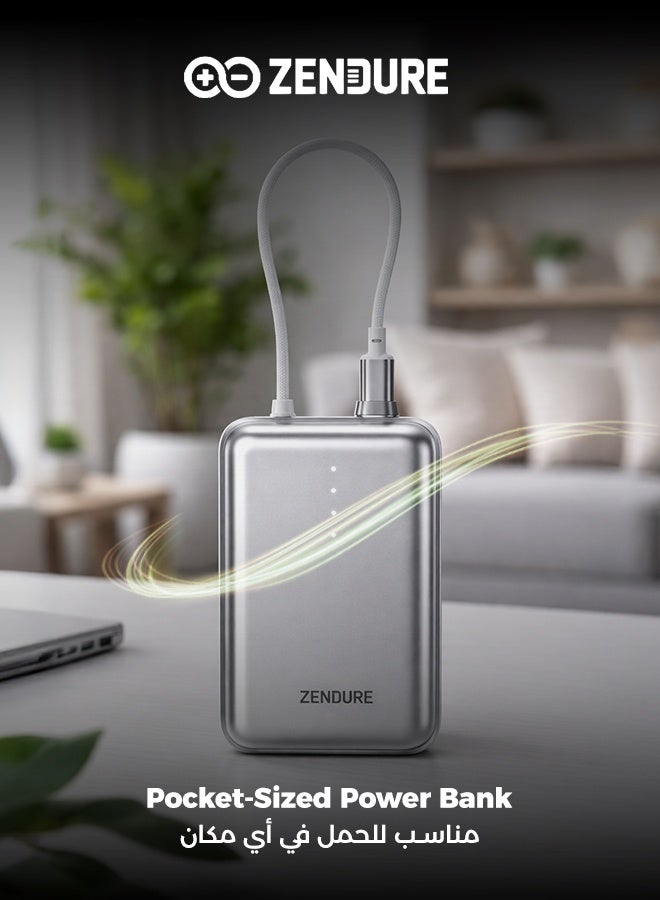 ZENDURE 20000 mAh 20000mAh SuperMini Pro Power Bank | 30W Portable Charger | Built-in Durable Cable | Fast Charging for iPhone & Android | Compact Travel Charger Silver - Image 5