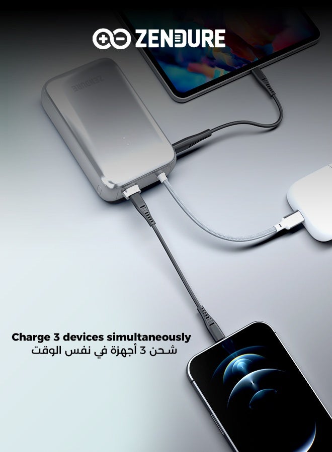 ZENDURE 20000 mAh 20000mAh SuperMini Pro Power Bank | 30W Portable Charger | Built-in Durable Cable | Fast Charging for iPhone & Android | Compact Travel Charger Silver - Image 2