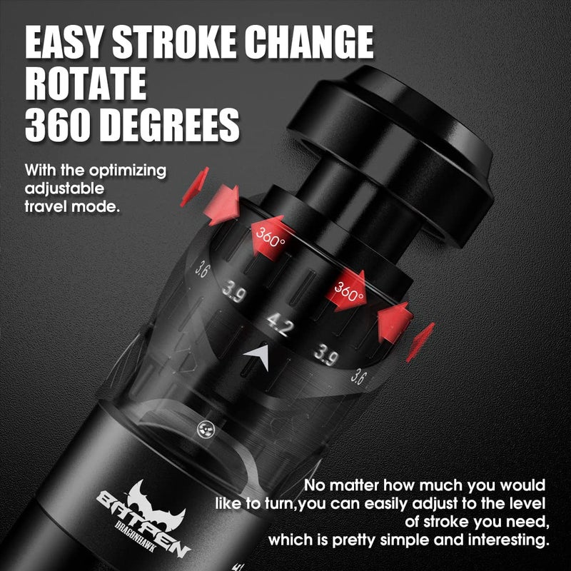 Dragonhawk Fold Tattoo Pen Machine 24mm42mm 7 Strokes Length Professional Cartridges Gun Custom Motor for All Tattoo Styles Q850 Black - Image 3